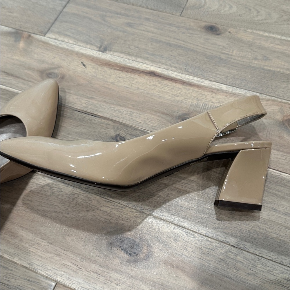 AGL patent leather almond Beige Slingback Heels - Picture 9 of 10